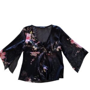 Top Y2K negro con flores Talla M